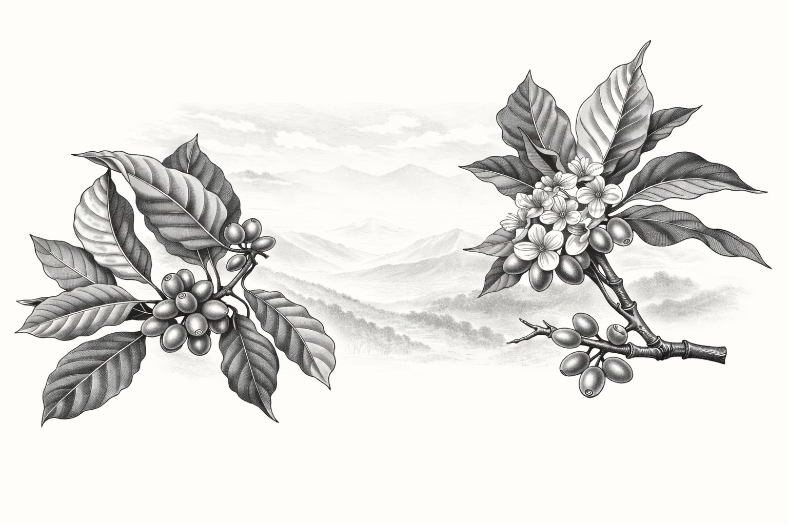 Coffee branch botanical illustration